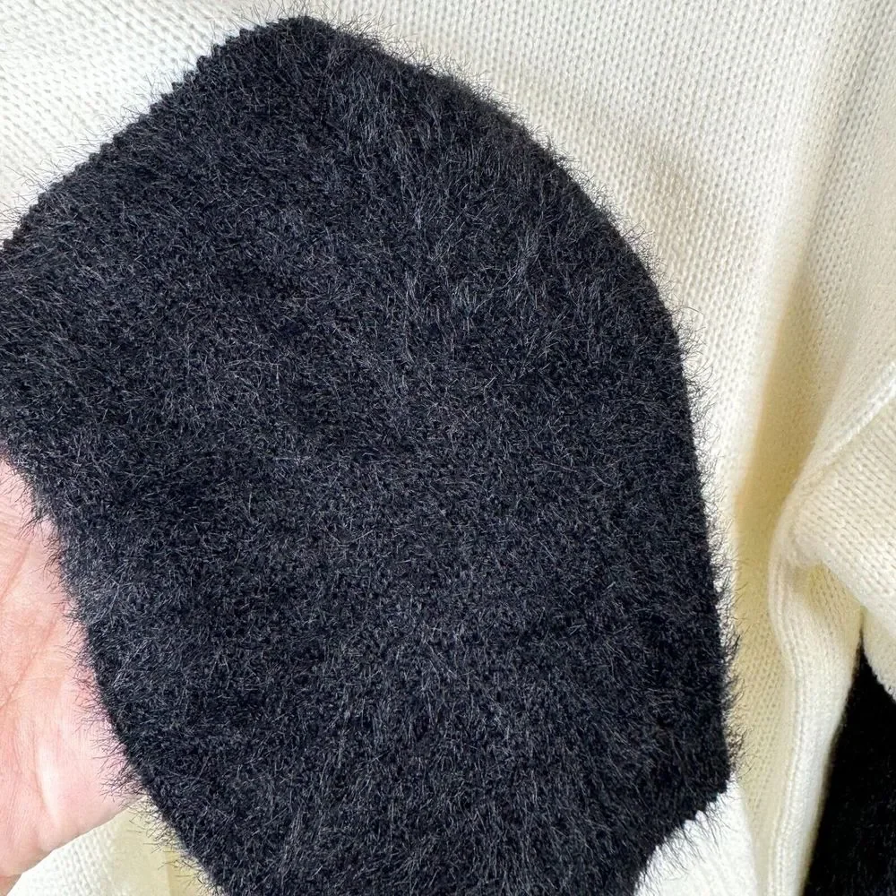 DKNY Sweater Womens Size XS Off White Black Fuzzy Textured Fall Winter‎ NWT - Picture 2 of 8